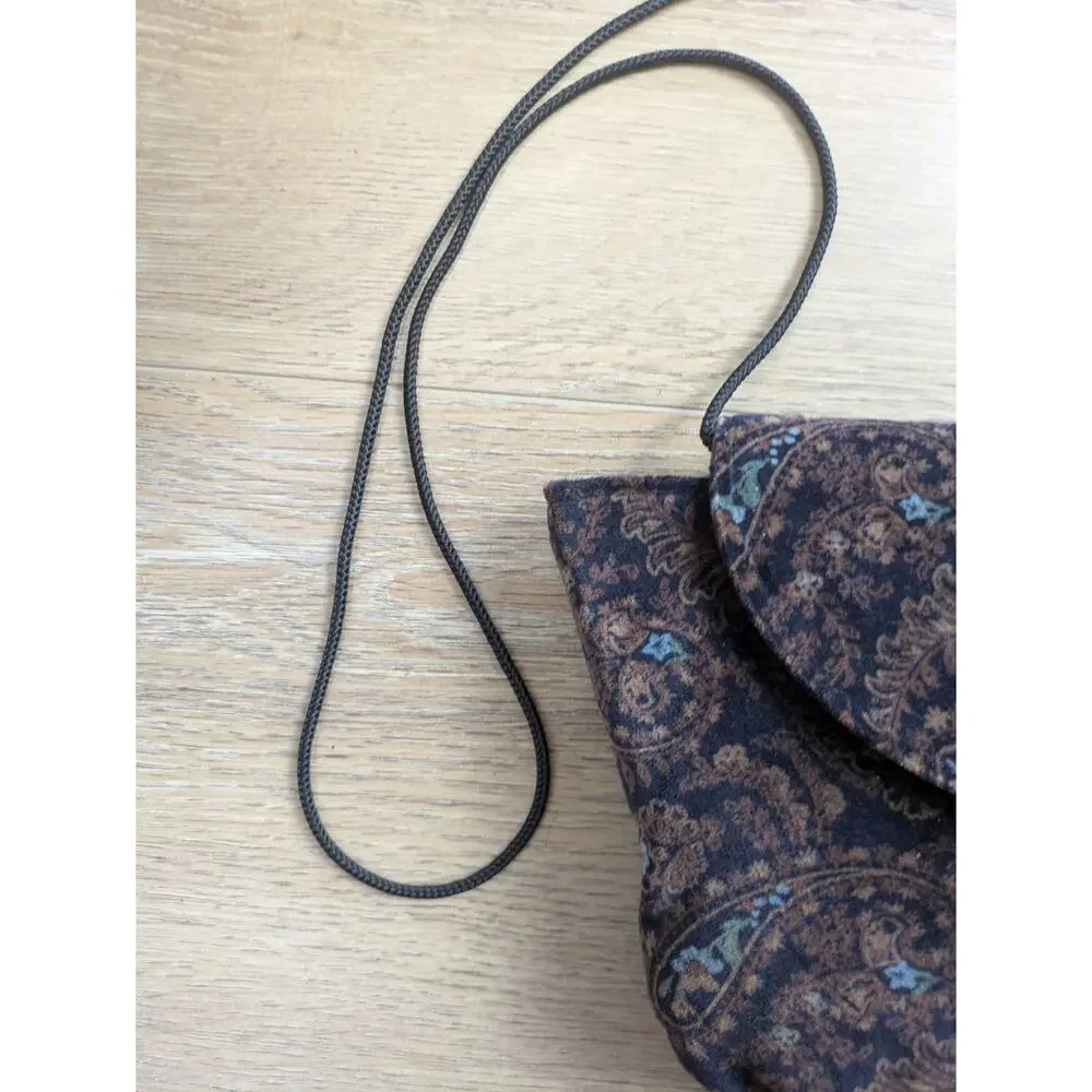 Vintage 90s HL USA Crossbody Bag Brown Paisley Velvet Corded Strap Boho Chic